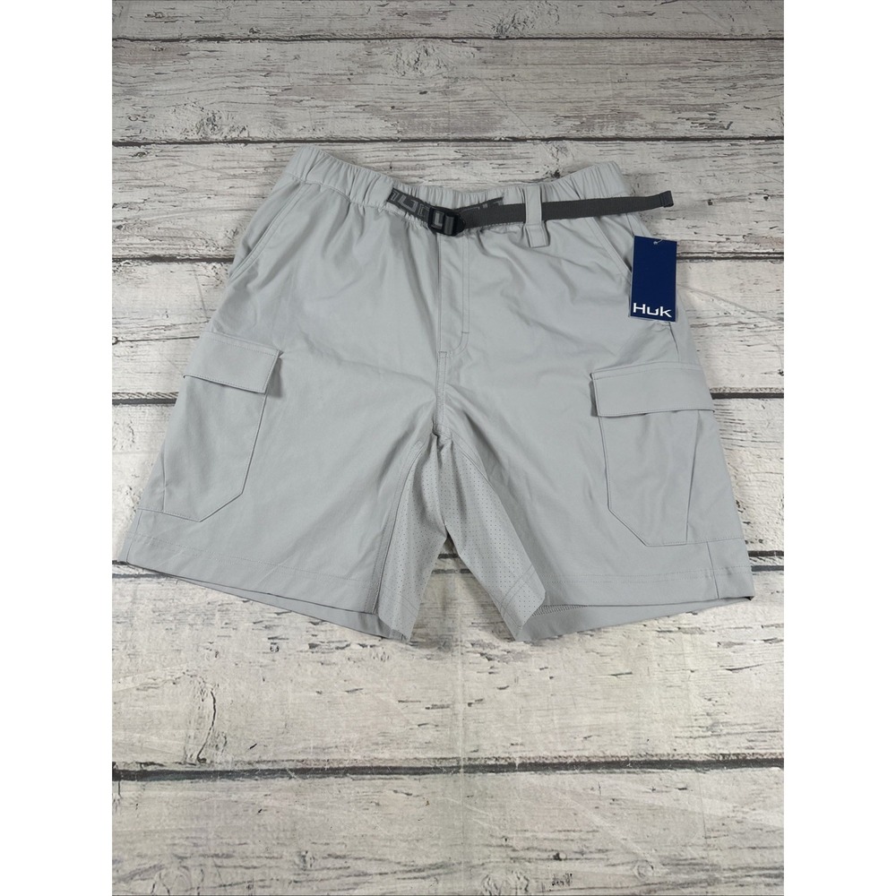 Huk Mens Fishing Shorts SMALL Quick Drying Creekbed Cargo Lt Gray 7" Inseam NEW